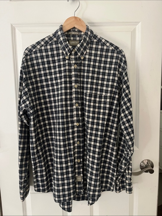 Arrow Other - ARROW “The Big Oxford” Long Sleeve Button Down Plaid Tartan Shirt 100% Cotton